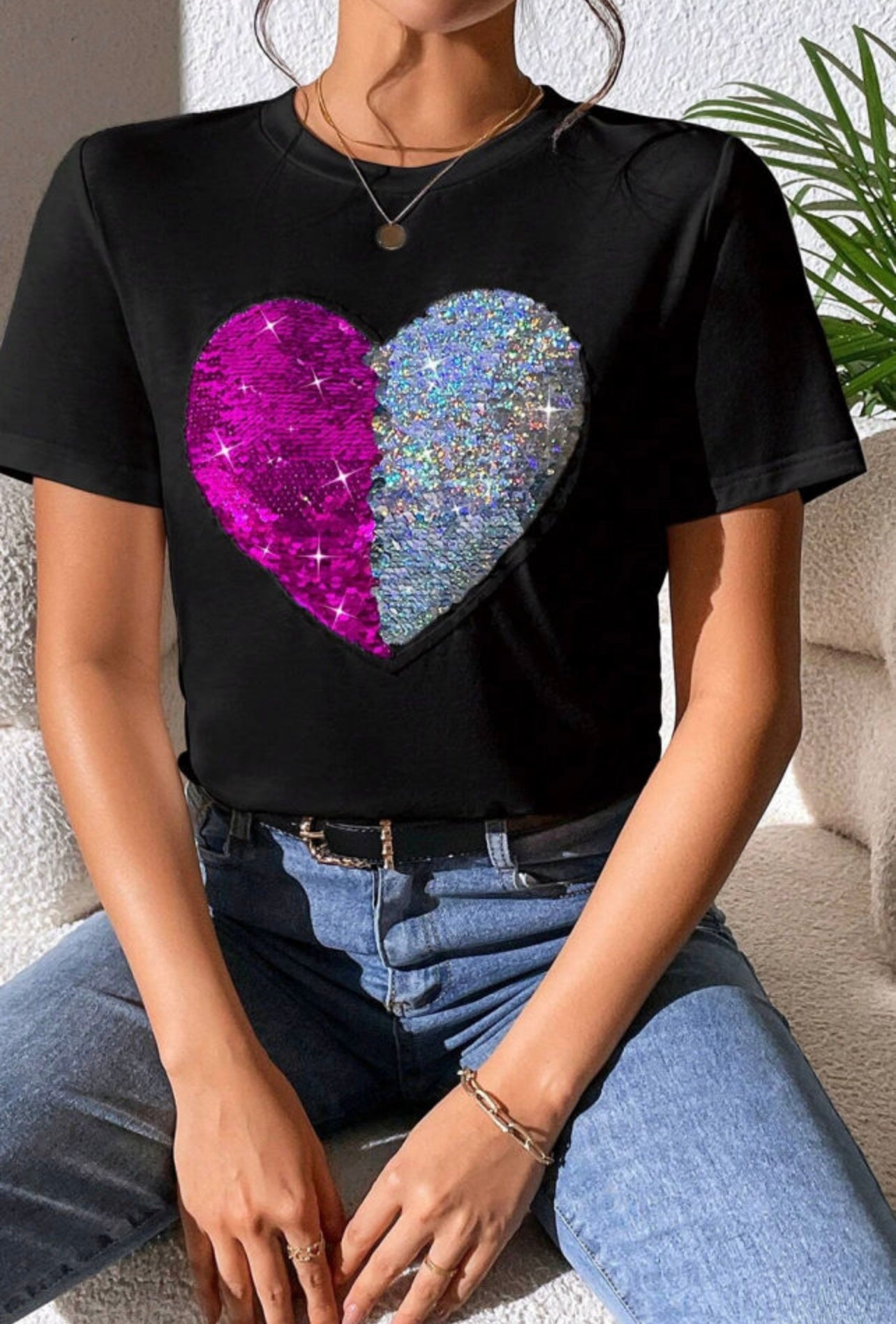 Black Valentine Sequin Tee