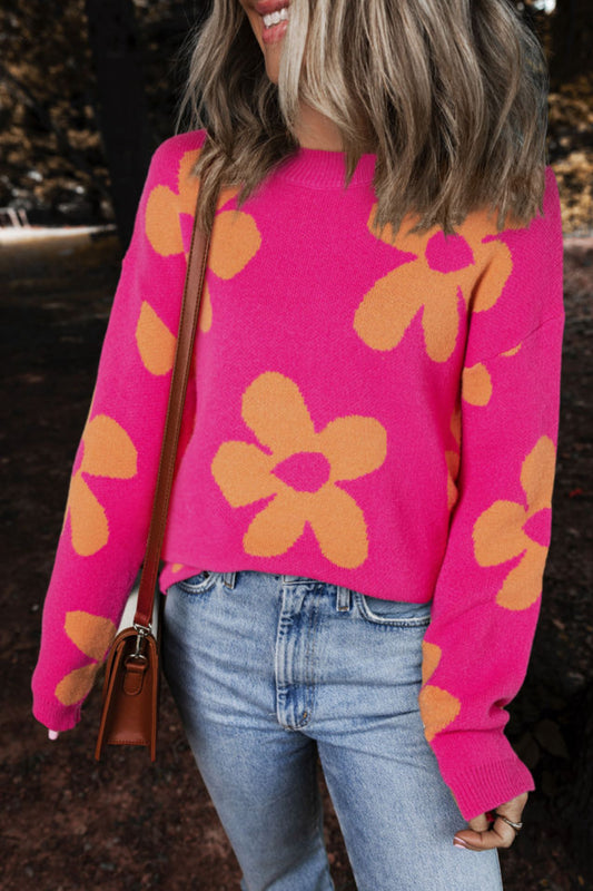 Hot Pink Flowered Sweater