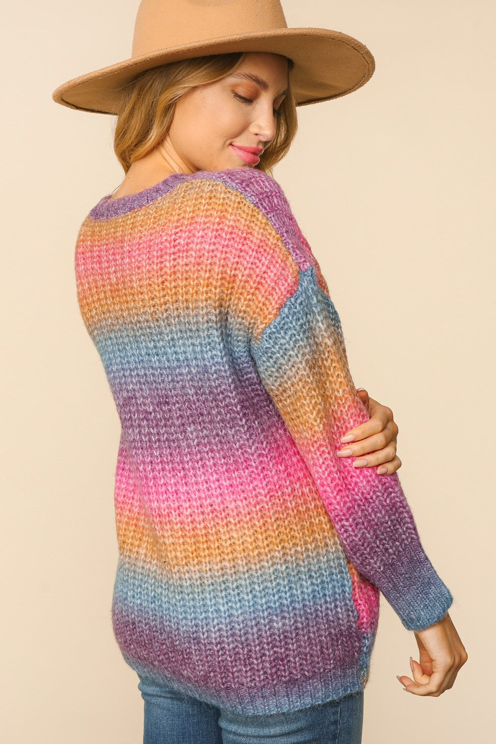 Multi Color Ombre Long Sleeve Pullover Knit Sweater